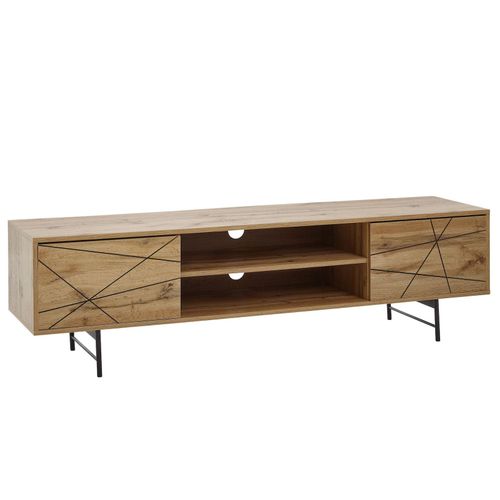 4251757708367 - Lowboard Holz Eiche-Dekor 160x45x40 cm TV-Kommode mit zwei Türen Design TV-Schrank Hoch Fernsehtisch Fernsehschrank Modern Fernsehkommode