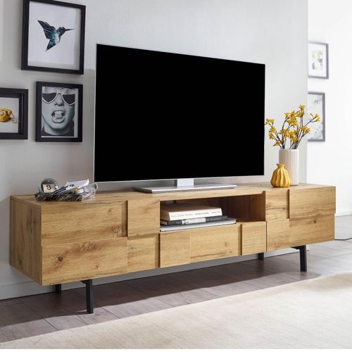 4251757708589 - Lowboard Holz Eiche-Dekor 160x46x43 cm TV-Kommode mit zwei Türen Design TV-Schrank Hoch Fernsehtisch Fernsehschrank Modern Fernsehkommode 4251757708589 - Lowboard Holz Eiche-Dekor 160x46x43 cm TV-Kommode mit zwei Türen Design TV-Schrank Hoch Fernsehtisch Fernsehschrank Modern Fernsehkommode