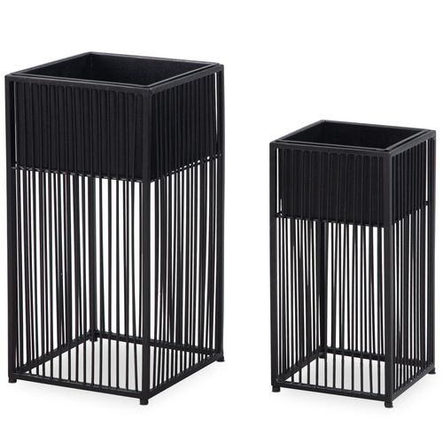 4251757714559 - Blumentopf Pflanzenkübel 2er Set Metall Schwarz Quadratisch Pflanzgefäß 4251757714559 - Blumentopf Pflanzenkübel 2er Set Metall Schwarz Quadratisch Pflanzgefäß