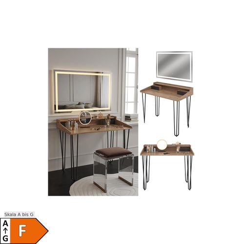 4066731413461 - Schminktisch Sannar Eiche Schwarz 110 x 60 cm mit LED-Spiegel 4066731413461 - Schminktisch Sannar Eiche Schwarz 110 x 60 cm mit LED-Spiegel