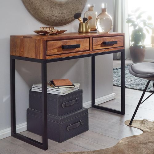 4250950298958 - Konsolentisch Sheesham Massivholz Metall 90x76x36 cm Flurtisch Anrichte Wohnzimmertisch Schmal Design Schreibtisch Modern - Finebuy 4250950298958 - Konsolentisch Sheesham Massivholz Metall 90x76x36 cm Flurtisch Anrichte Wohnzimmertisch Schmal Design Schreibtisch Modern - Finebuy