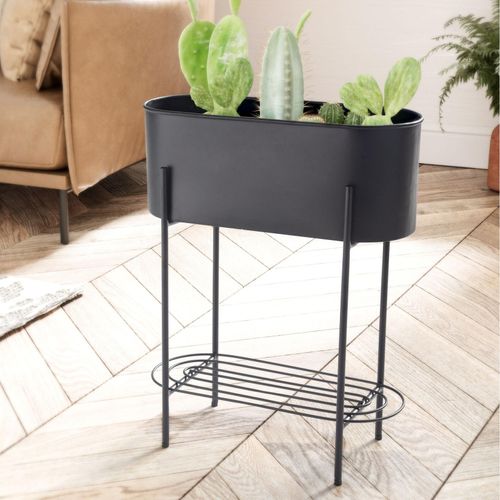 4251757714566 - Pflanzgefäß Pflanzenkübel 51x65x22 cm Metall Schwarz Blumentopf Indoor