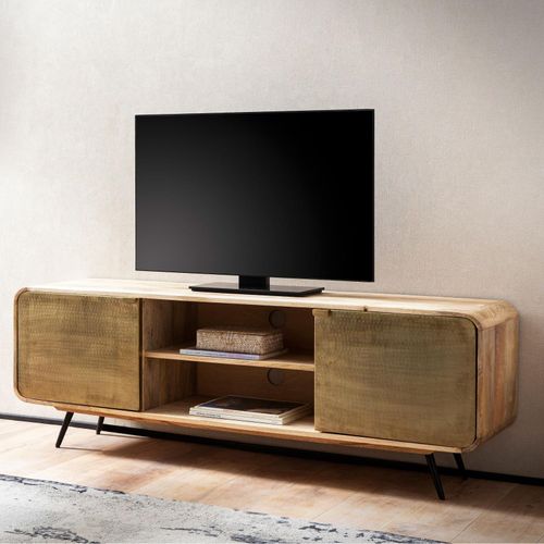 4251757723346 - Finebuy - Lowboard Mango Massivholz 160x55x41 cm TV-Kommode mit zwei punzierten Türen Design TV-Schrank Hoch Fernsehtisch Fernsehschrank Modern 4251757723346 - Finebuy - Lowboard Mango Massivholz 160x55x41 cm TV-Kommode mit zwei punzierten Türen Design TV-Schrank Hoch Fernsehtisch Fernsehschrank Modern