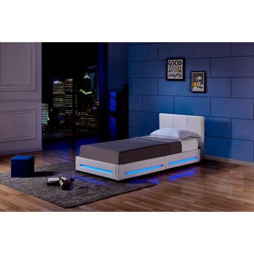 4058166108593 - Led Bett Asteroid - Weiß 90 x 200 cm - Inkl Lattenrost i Polsterbett Design Bett inkl Beleuchtung - Home Deluxe 4058166108593 - Led Bett Asteroid - Weiß 90 x 200 cm - Inkl Lattenrost i Polsterbett Design Bett inkl Beleuchtung - Home Deluxe