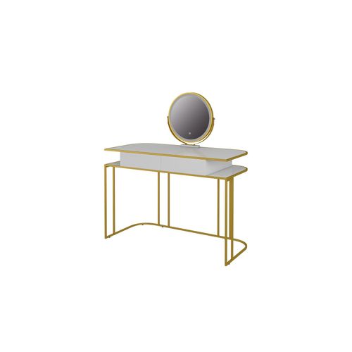 4066731347131 - Schminktisch Tiara 110 x 122 cm Weiß Gold Frisiertisch mit LED-Spiegel