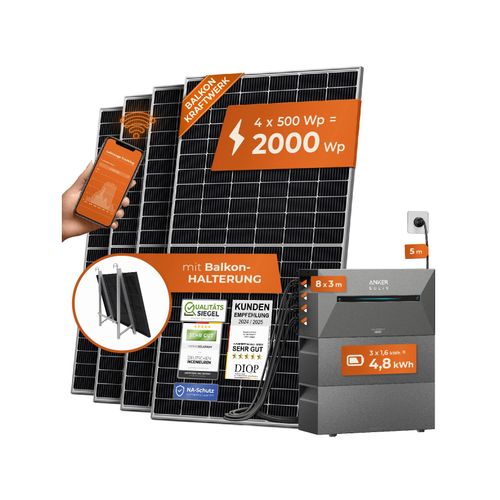 4262403073692 - Solarway® All In One Balkonkraftwerk mit Speicher 2000W komplett Steckdose - 48 kWh Anker Solix 2 PRO Speicher - Solaranlage Komplettset - 500W bifaziale Solarmodule & Anker Speicher & Zubehör 4262403073692 - Solarway® All In One Balkonkraftwerk mit Speicher 2000W komplett Steckdose - 48 kWh Anker Solix 2 PRO Speicher - Solaranlage Komplettset - 500W bifaziale Solarmodule & Anker Speicher & Zubehör