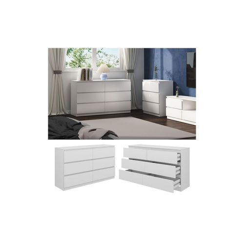 4066731351091 - Kommode Calisto Weiß 138 x 785 cm mit 6 Schubfächer Sideboard Schrank 4066731351091 - Kommode Calisto Weiß 138 x 785 cm mit 6 Schubfächer Sideboard Schrank