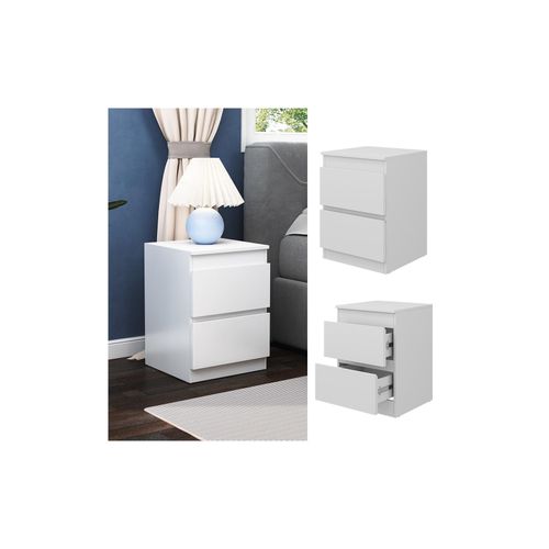 4066731351145 - Nachtschrank Calisto Weiß 40 x 55 cm 2 Schubfächer Kommode Schlafzimmer
