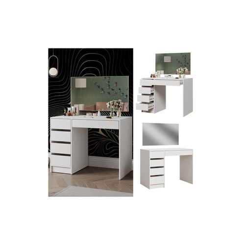4066731366194 - Livinity Schminktisch Thalia Weiß Hochglanz 100 cm mit 5 Schubladen 4066731366194 - Livinity Schminktisch Thalia Weiß Hochglanz 100 cm mit 5 Schubladen