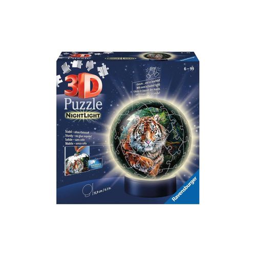 4005556112487 - Ravensburger 3D Puzzle 11248 - Nachtlicht Puzzle-Ball Raubkatzen - 72 Teile - ab 6 Jahren LED Nachttischlampe mit Klatsch-Mechanismus