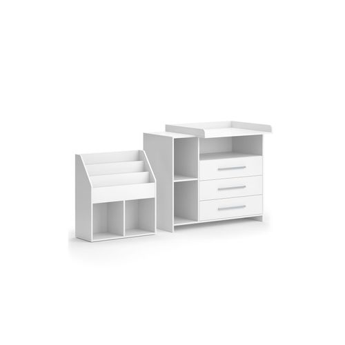4066731366231 - Kinderzimmer-Set Oskar Weiß 2 Teile mit Wickelkommode und Bücherregal Vicco