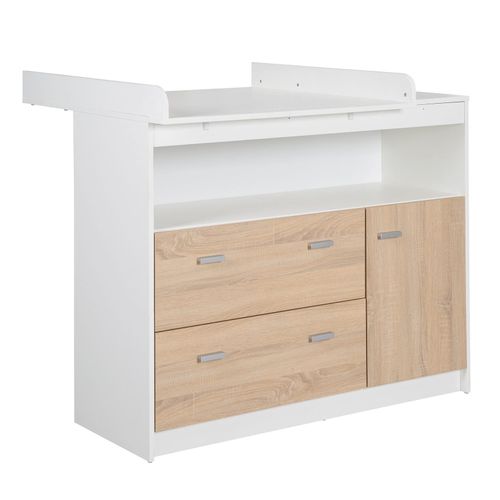 4005317273921 - Wickelkommode Gabriella mit Wickelansatz 2 Schubladen 1 Tür 1 offenes Fach Wickelhöhe 90 cm