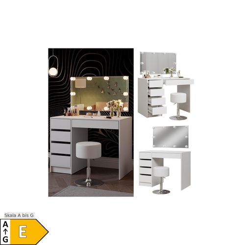 4066731366217 - Livinity Schminktisch Thalia Weiß Hochglanz 100 cm mit LED-Beleuchtung und Hocker 4066731366217 - Livinity Schminktisch Thalia Weiß Hochglanz 100 cm mit LED-Beleuchtung und Hocker