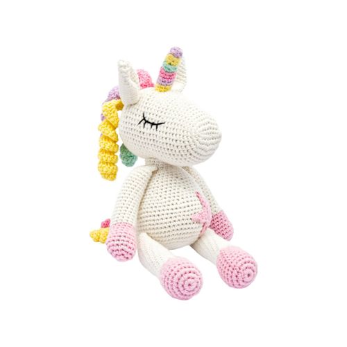 4255686400392 - Handgestrickter Einhorn Glücksbringer Spielzeug aus Baumwolle 28cm 4255686400392 - Handgestrickter Einhorn Glücksbringer Spielzeug aus Baumwolle 28cm