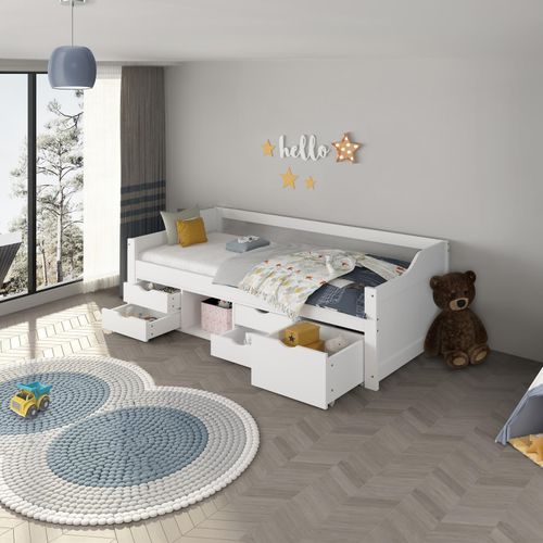 4058166269560 - Kinderbett cosmos mit Schubladen - 90 x 200 cm Weiß Einzelbett Kinderbett Jugendbett Funktionsbett - Home Deluxe 4058166269560 - Kinderbett cosmos mit Schubladen - 90 x 200 cm Weiß Einzelbett Kinderbett Jugendbett Funktionsbett - Home Deluxe