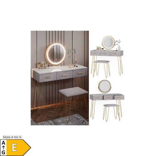 4066731220755 - Schminktisch Frisiertisch Schminkkommode Layla Weiß Grau LED-Spiegel Design-Hocker 100x79 cm modern Schlafzimmer Kommode Schublade Ablage Aufbewahrung Touch-Switch Kosmetiktisch Make-Up-Tisch 4066731220755 - Schminktisch Frisiertisch Schminkkommode Layla Weiß Grau LED-Spiegel Design-Hocker 100x79 cm modern Schlafzimmer Kommode Schublade Ablage Aufbewahrung Touch-Switch Kosmetiktisch Make-Up-Tisch