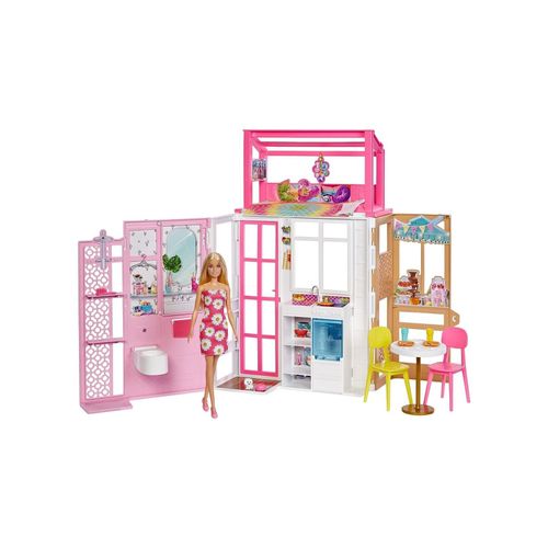 0194735007677 - Barbie Haus klappbar inkl Puppe blond Hund und Zubehör Puppenhaus voll möbliert