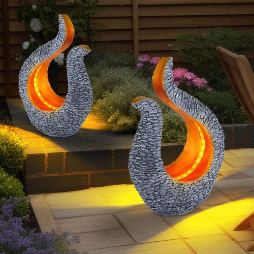 9007371501243 - Solarleuchte Gartendeko Solar Skulptur Steinoptik Solarlampe Design gold grau LED warmweiß LxBxH 235x11x345 cm 2er Set