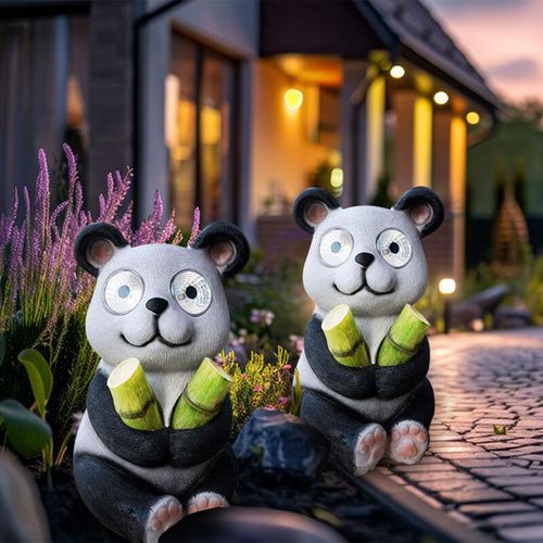 9007371505661 - Solarleuchte Panda Außenleuchte Solar Dekolampe Solarpanda Gartendeko schwarz weiß 2x LED warmweiß 2x LED kaltweiß LxBxH 135x17x23 cm 2er Set