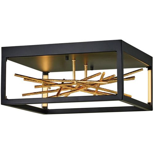 4255596735096 - Licht-erlebnisse - led Deckenlampe Metall in Schwarz Gold quadratisch 3000 k warmweißes Licht 931 lm Modern