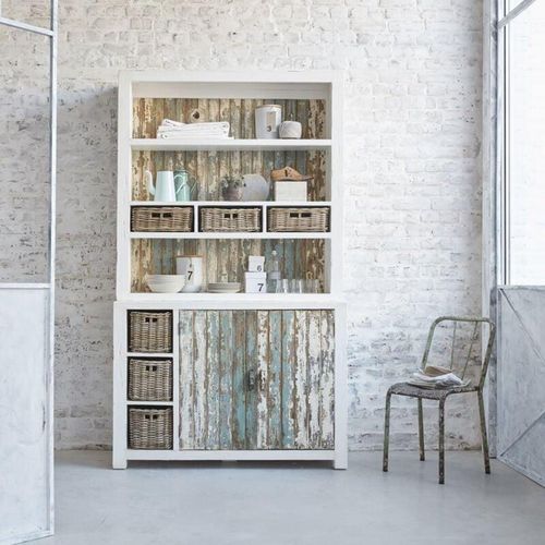 3662251004304 - Bücherregal 1 Schrank 6 Körbe 3 Regale aus recyceltem Kiefernholz