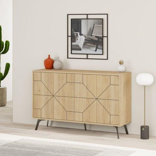 0784196613120 - Toscohome - Sideboard mit geometrischem Design und 4 Türen 123 cm Eiche Farbe - Dune