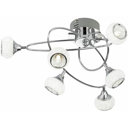 4003474332536 - Wofi - Deckenlampe silber Deckenleuchte 6 Flammig geschwungen Glasschirme Schlafzimmer Metall chrom Fassungen 6x G9 DxH 57x28 cm 939006017000