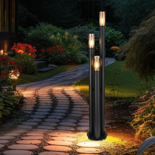 9007371512577 - Lighting - Standleuchte Wegeleuchten Außen Edelstahl Außenlampe Gartenleuchte schwarz Kupfer rauchfarben 3 Flammig E27 DxH 28 x 170 cm