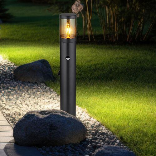 9007371503179 - Außenstehlampe Gartenlampe Wegeleuchte mit Bewegungsmelder Garten Standleuchte Stehlampe Bewegungsmelder Edelstahl schwarz rauch E27 Fassung DxH