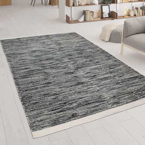 4061981091605 - Wohnzimmer-Teppich Aus Wolle Und Baumwolle Handgewebtes Flachgewebe Braun Weiß 140x200 cm - Paco Home