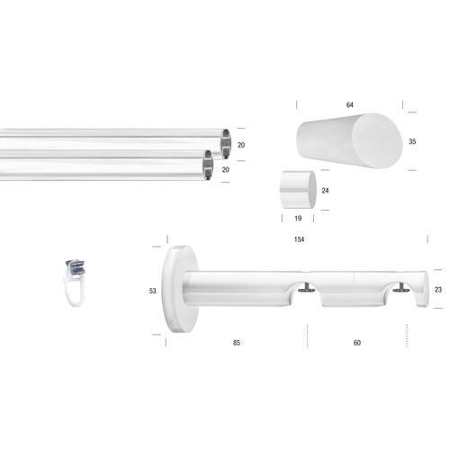 9002777359542 - Gardinenstange GARESA WHITE Gardinenstangen Gr L 340 cm Ø 20 mm 1 St 2 läufig weiß Gardinenstangen nach Maß Vorhanggarnitur Innenlauf verlängerbar Endknopf abgeschrägt