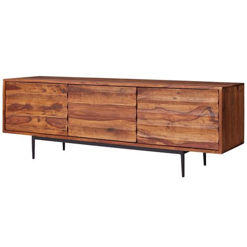 4250950287228 - HiFi Lowboard FB51426 Sheesham Massivholz Landhaus tv Kommode 147x50x38cm Fernsehschrank Unterschrank mit 3 Türen Fernsehtisch Ablagefach