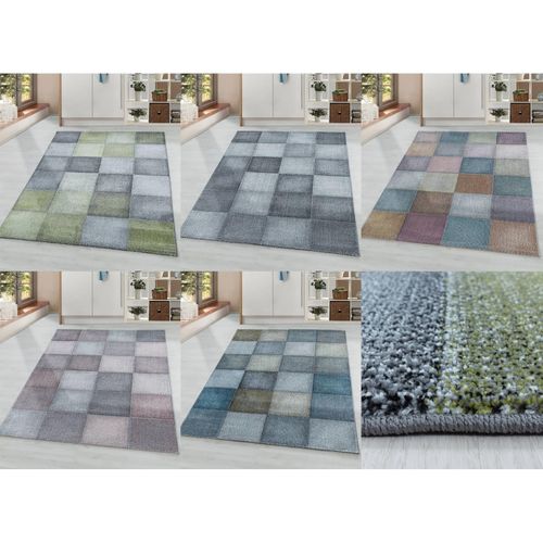 4053659028846 - Moderner Designer Kurzflor Teppich - Karo Design für Wohnzimmer Schlafzimmer