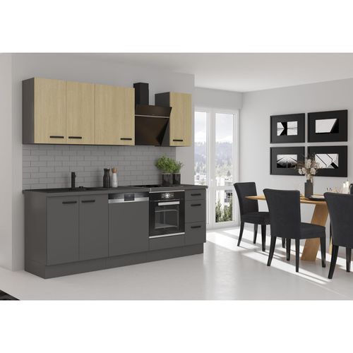 4262354979203 - Küche NESSA + SCANDI Basic 240 cm Fischgrät Optik Grau Küchenzeile Küchenblock 4262354979203 - Küche NESSA + SCANDI Basic 240 cm Fischgrät Optik Grau Küchenzeile Küchenblock
