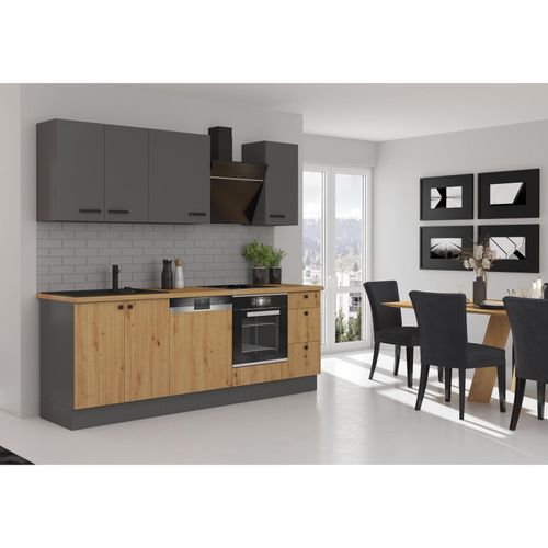 4262354979180 - Küche AVA & NESSA Basic 240 cm Anthrazit Eiche Artisan Küchenzeile Küchenblock