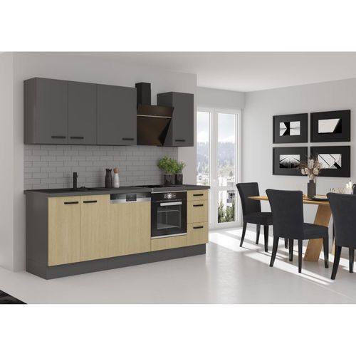 4262354979210 - Küche SCANDI + NESSA Basic 240 cm Fischgrät Optik Grau Küchenzeile Küchenblock 4262354979210 - Küche SCANDI + NESSA Basic 240 cm Fischgrät Optik Grau Küchenzeile Küchenblock
