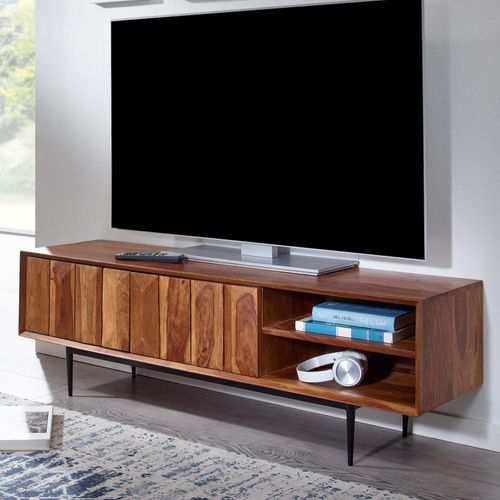 4251757711176 - Lowboard Sheesham Massivholz 123x42x35 cm TV-Kommode mit zwei Türen Design TV-Schrank Hoch Fernsehtisch Fernsehschrank Modern Fernsehkommode