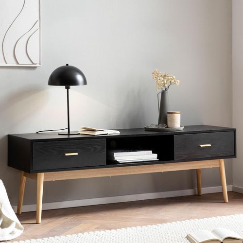 4251757720475 - Lowboard Schwarz mit Eiche-Dekor 150x50x40 cm TV-Kommode Modern Design TV-Schrank Hoch Fernsehtisch Fernsehschrank mit Schubladen & Ablagefach 4251757720475 - Lowboard Schwarz mit Eiche-Dekor 150x50x40 cm TV-Kommode Modern Design TV-Schrank Hoch Fernsehtisch Fernsehschrank mit Schubladen & Ablagefach