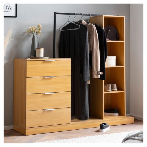 4251757720499 - Garderobe Kleiderschrank Eiche 145 cm Schubläden Regal Kleiderstange 4251757720499 - Garderobe Kleiderschrank Eiche 145 cm Schubläden Regal Kleiderstange