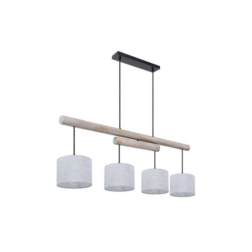 9007371491179 - Decken Pendelleuchte Höhen verstellbar Esszimmer Decken Lampe Holz Balken rustikal Stoff Schirme grau Metall schwarz LxBxH 113x18x120 cm