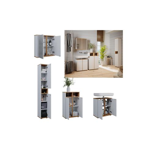 4066731445035 - Badmöbel-Set Didi Weiß Eiche 4 Teile Hochschrank Midischrank mit 2 Türen 4066731445035 - Badmöbel-Set Didi Weiß Eiche 4 Teile Hochschrank Midischrank mit 2 Türen