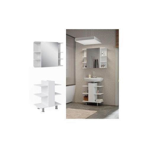 4066731414789 - Badmöbel-Set Fynn Weiß 2 Teile Waschbeckenunterschrank und Badspiegelschrank 4066731414789 - Badmöbel-Set Fynn Weiß 2 Teile Waschbeckenunterschrank und Badspiegelschrank