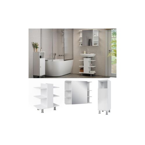 4066731449620 - Badmöbel-Set Fynn Weiß 3 Teile Midischrank