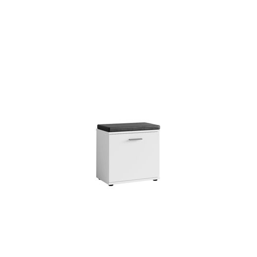 4251942203202 - Byliving - Sitzbank jakob Hocker in Weiß mit schwarzem Kunstleder Sitzkissen Schuhschrank mit Tür zwei Fächer Garderoben-Kommode Schuh-Bank 4251942203202 - Byliving - Sitzbank jakob Hocker in Weiß mit schwarzem Kunstleder Sitzkissen Schuhschrank mit Tür zwei Fächer Garderoben-Kommode Schuh-Bank