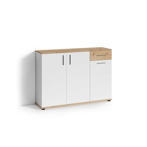 4251942206791 - Byliving - Kommode jakob 3-trg mit 1 Schubkasten braun in Eichen-Optik Sideboard matt weiß b 110 h 835 T355 cm 4251942206791 - Byliving - Kommode jakob 3-trg mit 1 Schubkasten braun in Eichen-Optik Sideboard matt weiß b 110 h 835 T355 cm