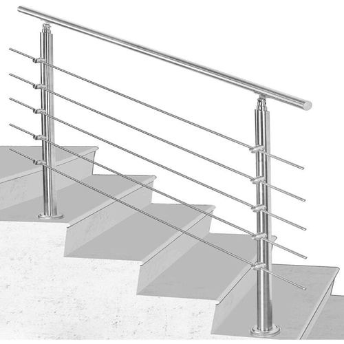 0715562358888 - Edelstahl Handlauf Gelaender Bausatz mit ohne Querstreben fuer Treppengelaender innen & aussen Balkon (80cm 5 Querstreben) - Hengda