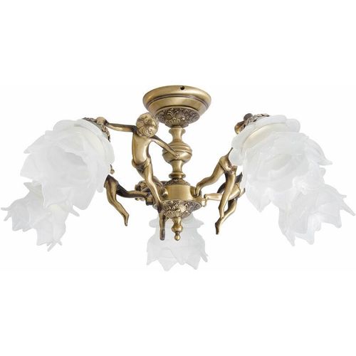 4251254242432 - Licht-erlebnisse - Deckenlampe Messing 5-flmg in Bronze Putti - Bronze hell glänzend Weiß