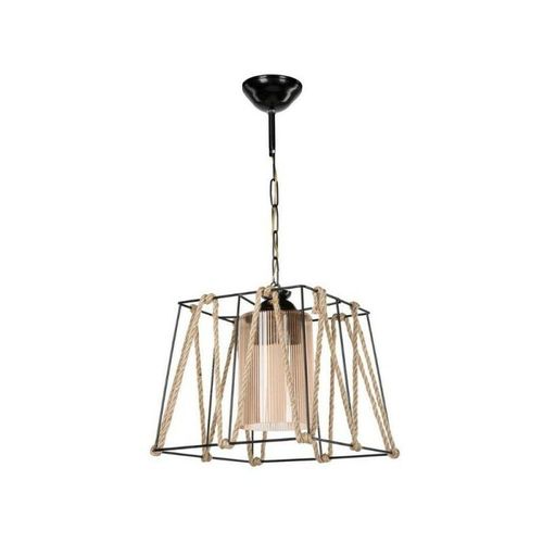 8059916742384 - Webmarketpoint - Hängeleuchter aus schwarzem Metall und Seil 25x h55 cm 8059916742384 - Webmarketpoint - Hängeleuchter aus schwarzem Metall und Seil 25x h55 cm