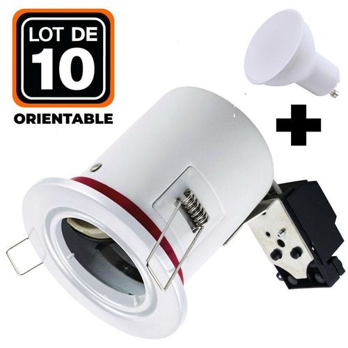 7061111142334 - Europalamp - 10 Spot bbc Orientable RT2012 IP20 Weiß + Glühlampe GU10 5W Neutralweiß + Fassung