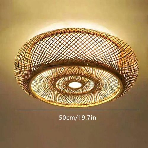 0749767384977 - Gojoy - 50cm Deckenlampe Lampe Rund Bambus Rattan Schlafzimmer Wohnzimmer Deckenleucht